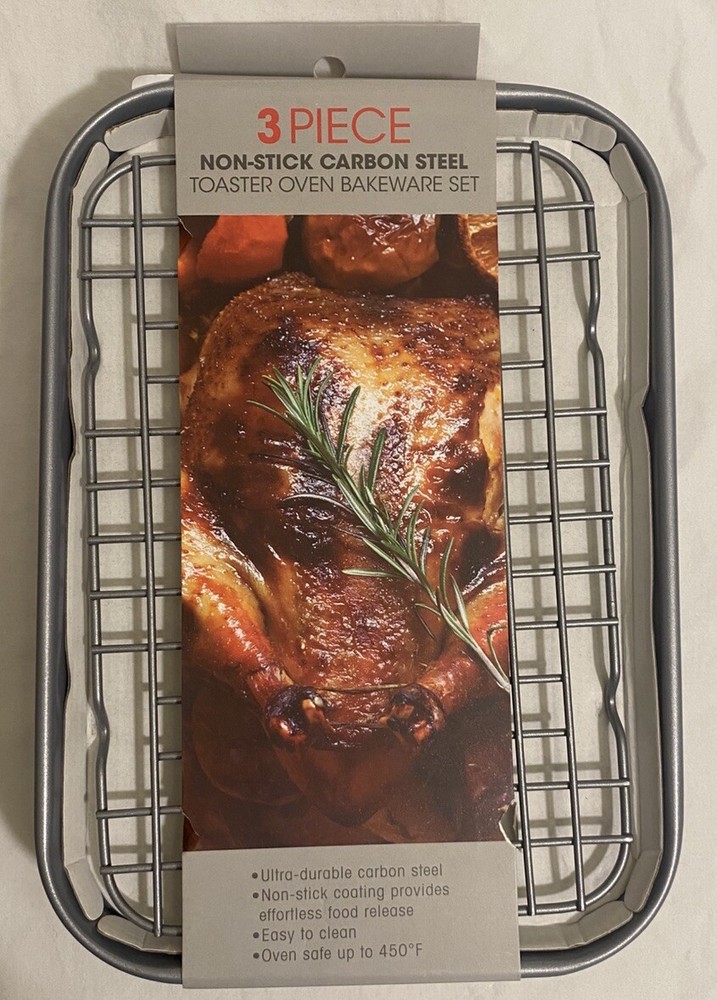 Basic Essentials 3-Piece Nonstick Carbon Toaster Oven Bakeware Set NEW