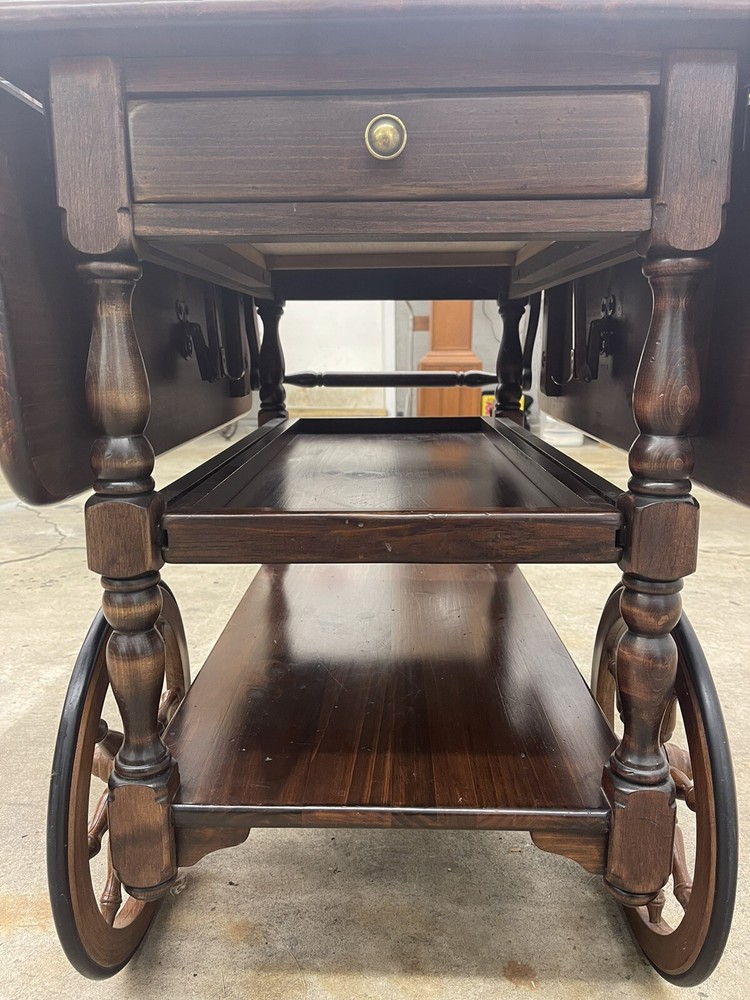 Ethan Allen Maple Tea Bar Cart Kitchen Drop Leaf Side Table with wheels & Handle