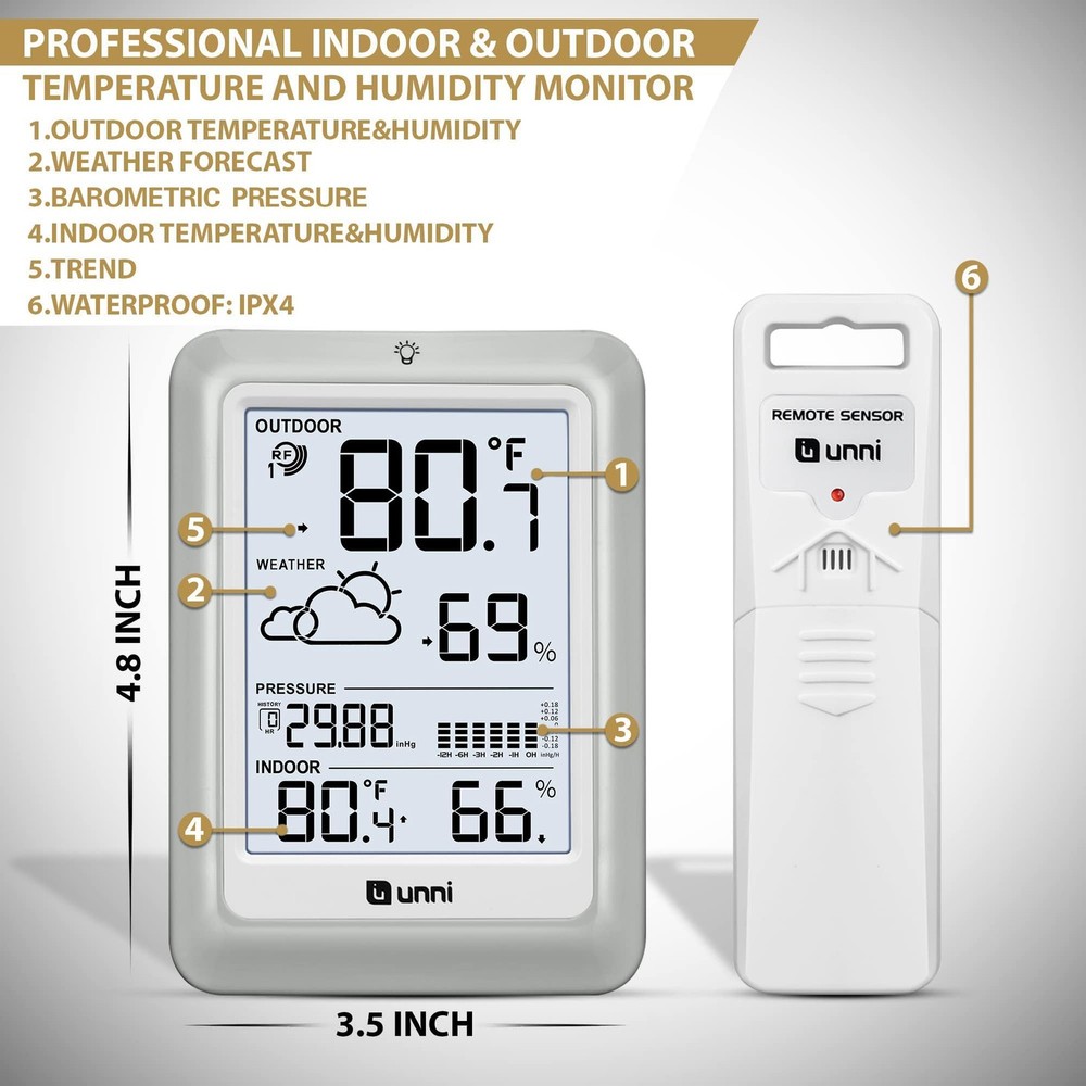 Wireless Weather Stations, with 330ft Range Sensor and Adjustable Backlight I...