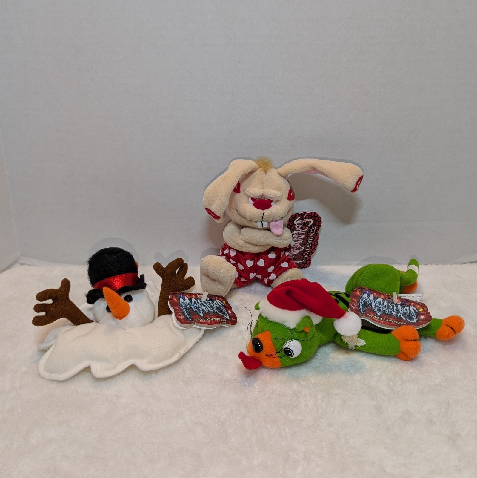 Vintage 90s Meanies Plush Lot 3 Holiday Valentine's Day , Xmas Stocking Stuffers