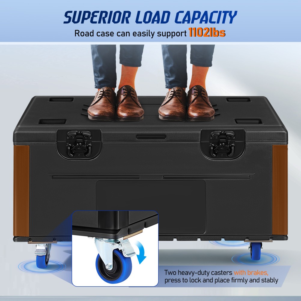 44"x22"x25" Cable Trunk Road Case with Wheels Professional Stackable Road Case