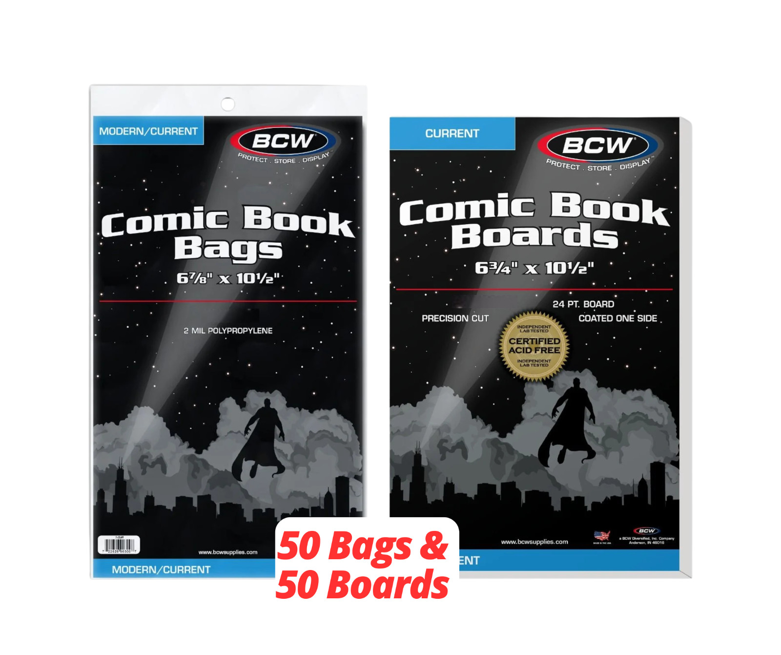 (50 pack) BCW Comic Book Bags (Modern/Current) and Boards Acid Free - Archival