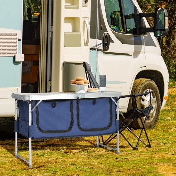 4 Ft Adjustable Folding Camping Aluminum Table with Storage White High Quality