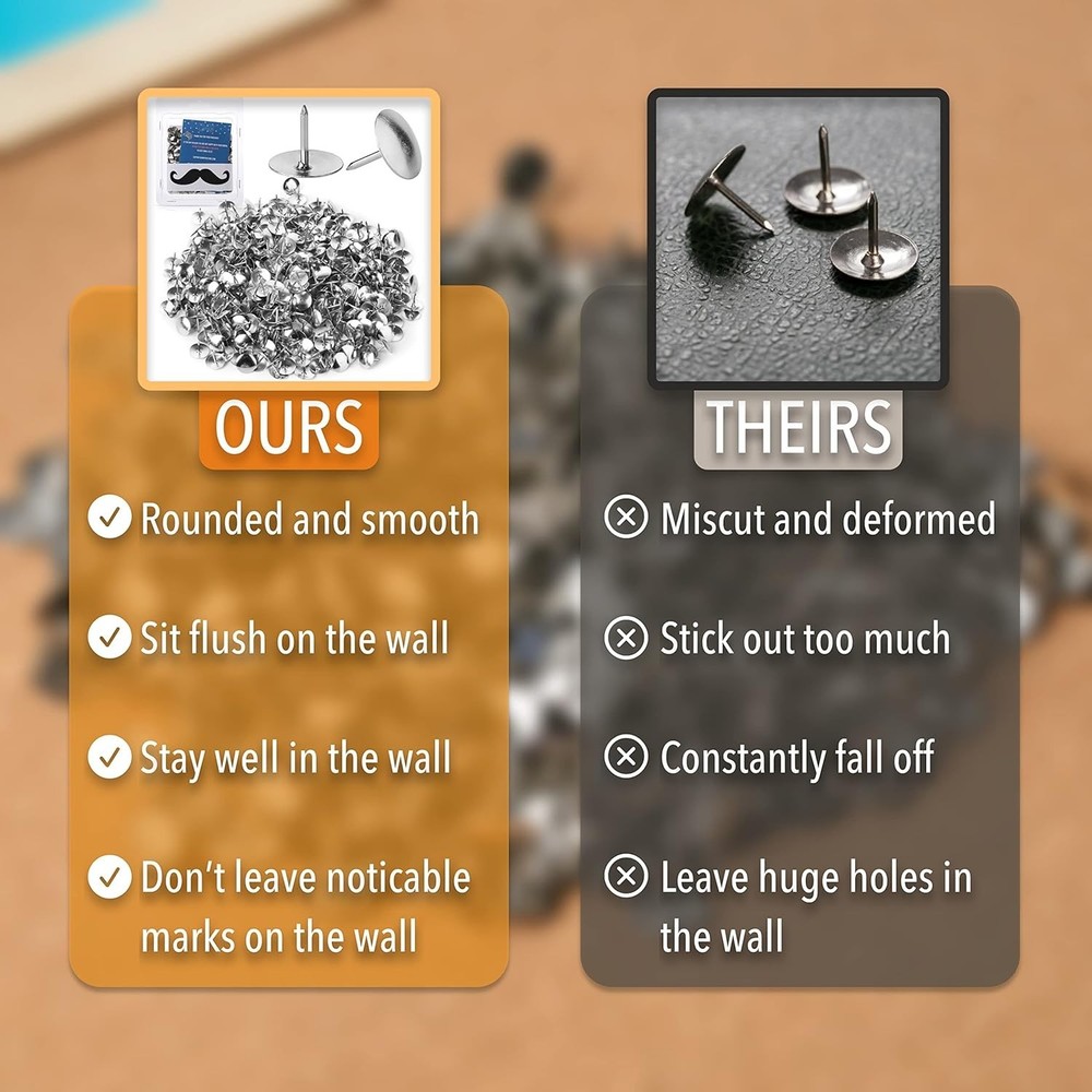 Durable 500-Pack Silver Thumb Tacks—Low-Profile Design for All Surfaces