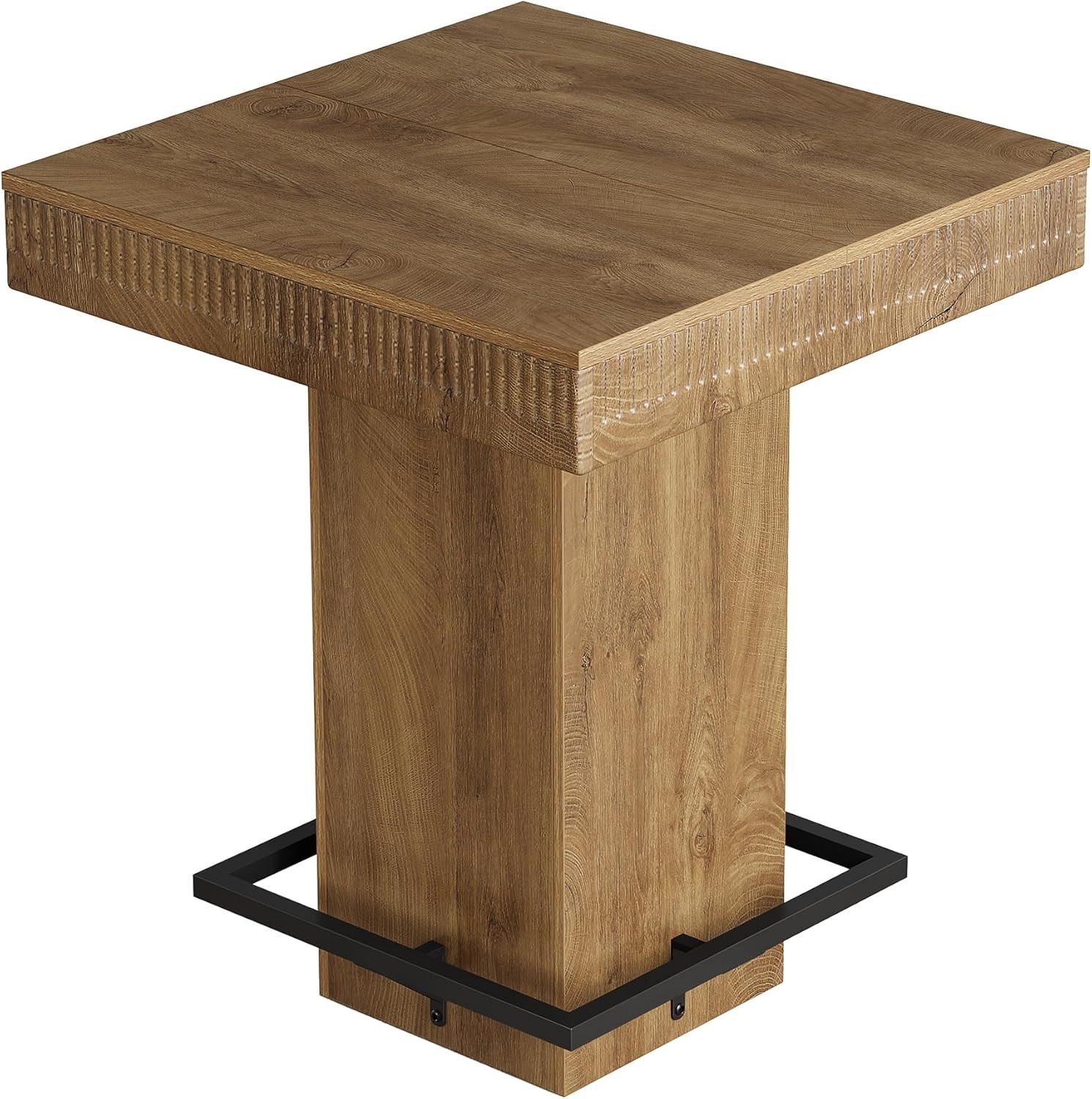 Industrial Bar Table, 37.4" Square Wooden Bistro Pub Table with Metal Footrest