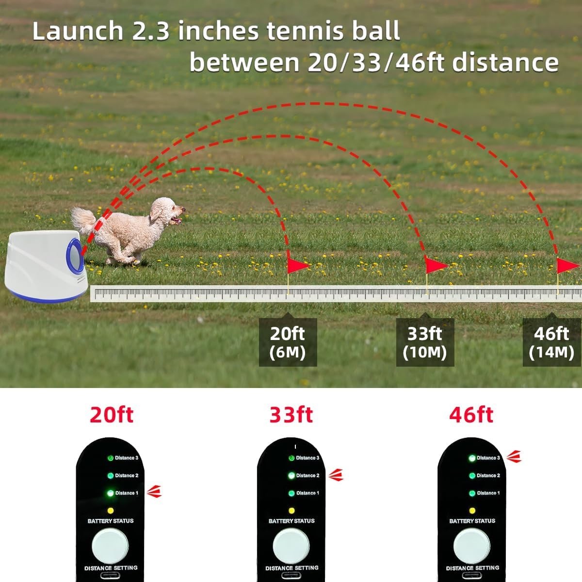 Automatic Dog Ball Launcher-Small Silent Dog Ball Thrower, 3 Adjustable Distance