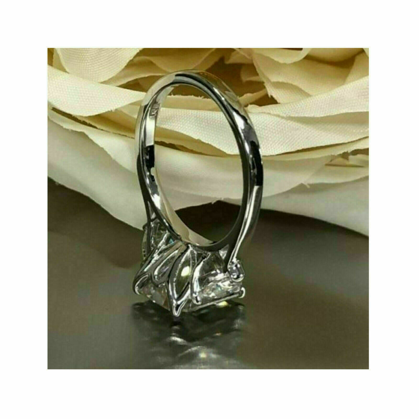 Engagement Ring 14k White Gold 4.Ct White Radiant & Trillion Diamond Simulated