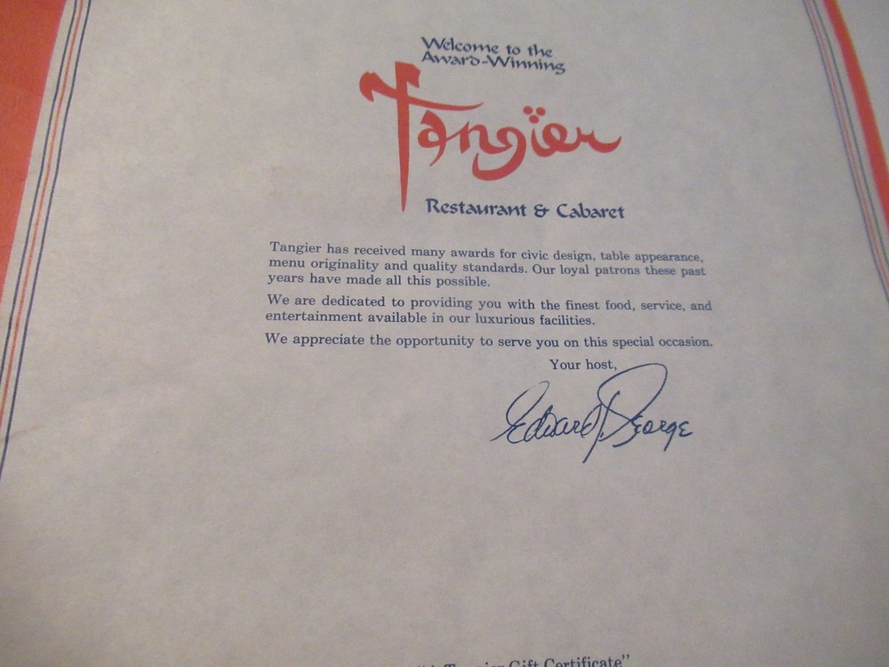 Tangier Restaurant Menu - Akron, Ohio
