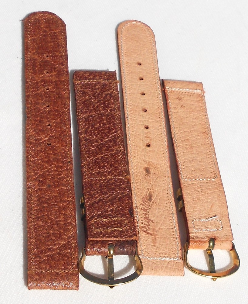 TWO MINT ORIG WW2 1944-DATED GI-ISSUE LEATHER WATCH BANDS, TAN GOATSKIN, BROWN