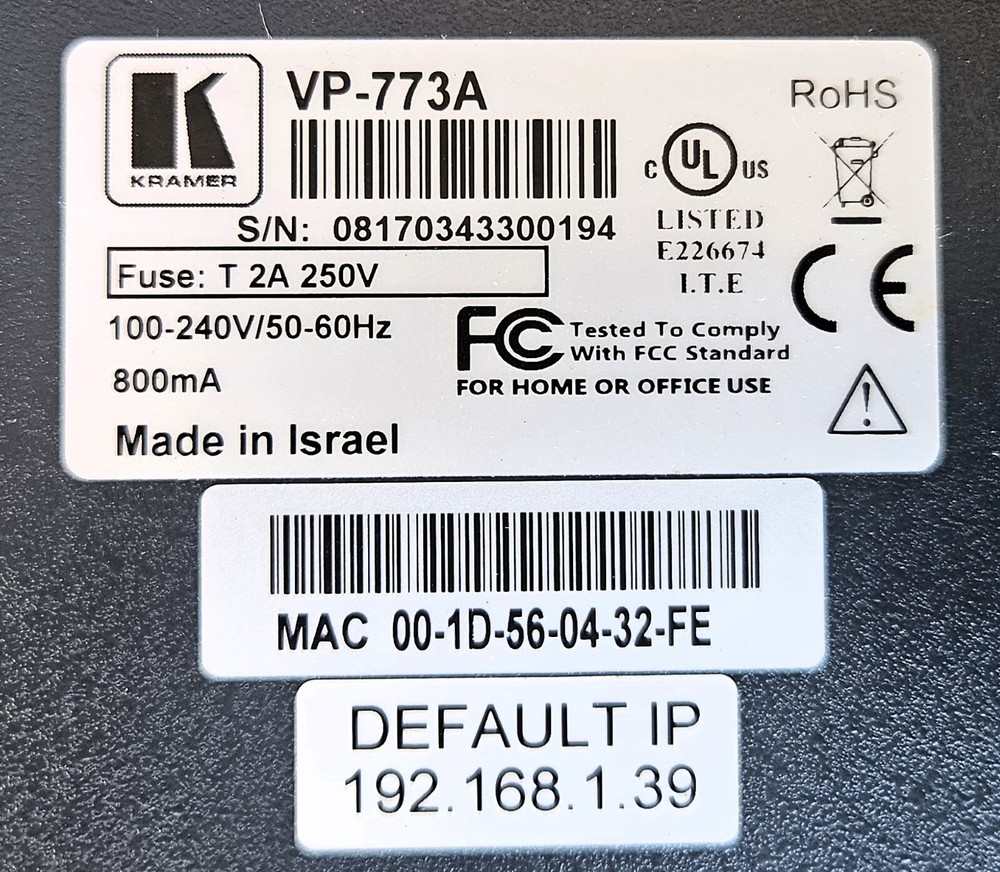 KRAMER VP-773A 8-INPUT HDMI & HDBASET PROSCALE PRESENTATION SWITCHER/SCALER