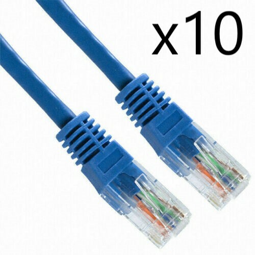10 Pack Lot - 100ft CAT5e Ethernet Network LAN Patch Cable Cord Blue BARE COPPER