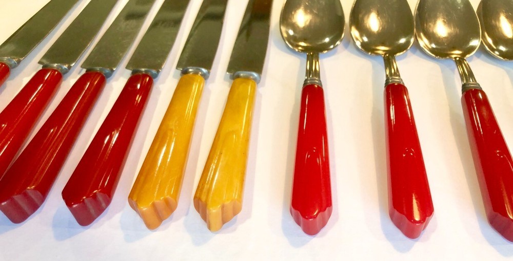 Bakelite Catalin 15 pc Partial Set Multicolor Flatware 1930's #4