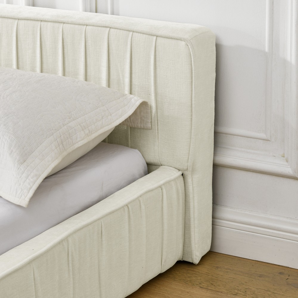 Queen Upholstered Bed Frame w/ Headboard & Platform Base, Beige