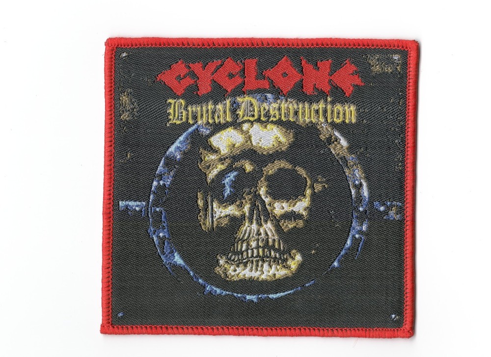 CYCLONE,BRUTAL DESTRUCTION, SEW ON RED BORDER WOVEN PATCH