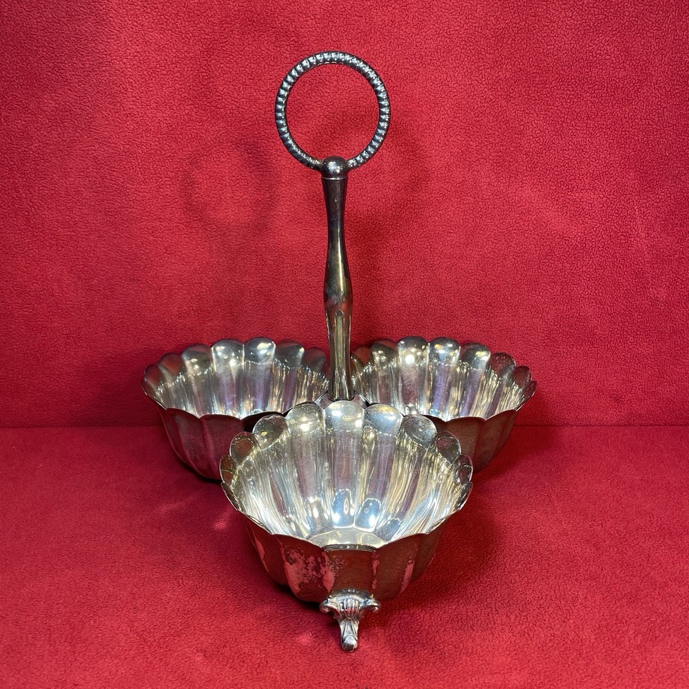 Vintage El de Uberti Italian Silver Plated 3 Section Serving Bowl With Handle