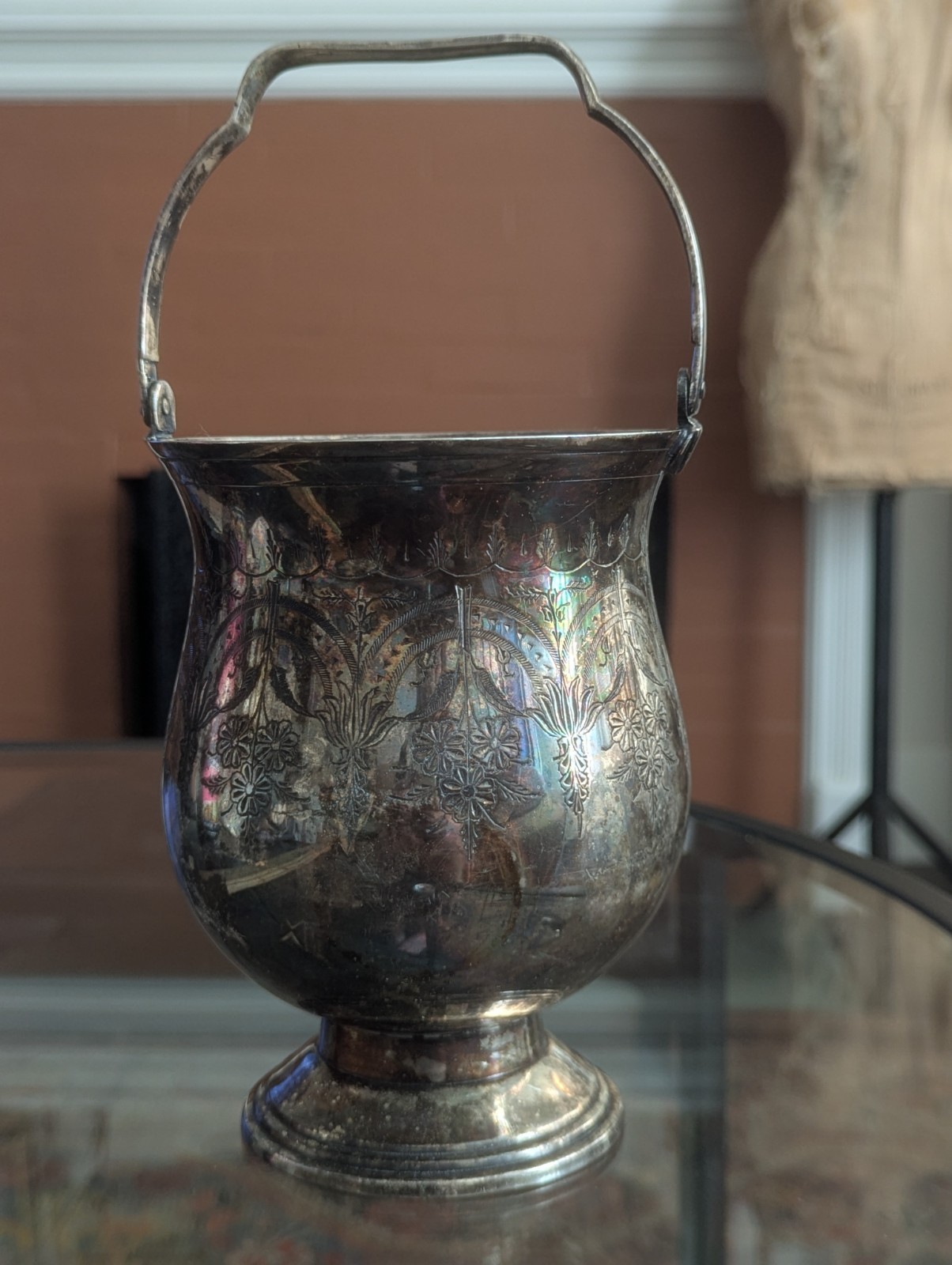 Antique Meriden Britannia Silverplate Buscuit Bucket India Pattern Victorian EPN