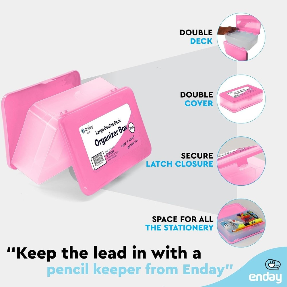 Double Deck Large Pencil Box Pink