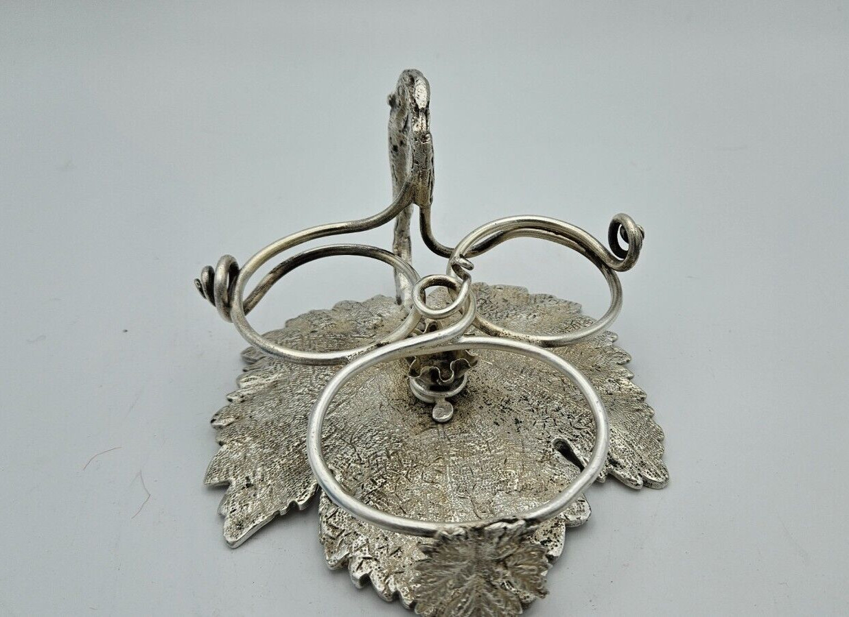 Antique sterling silver Hand-Made Stand w/Salt & Pepper Shakers & Salt Cellar