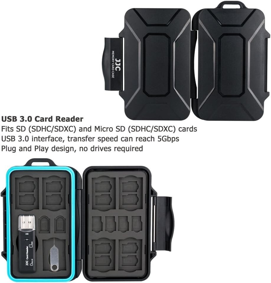 Multi-functional Memory Card Case - Waterproof - 27 Slots - USB 3.0 Card Reader