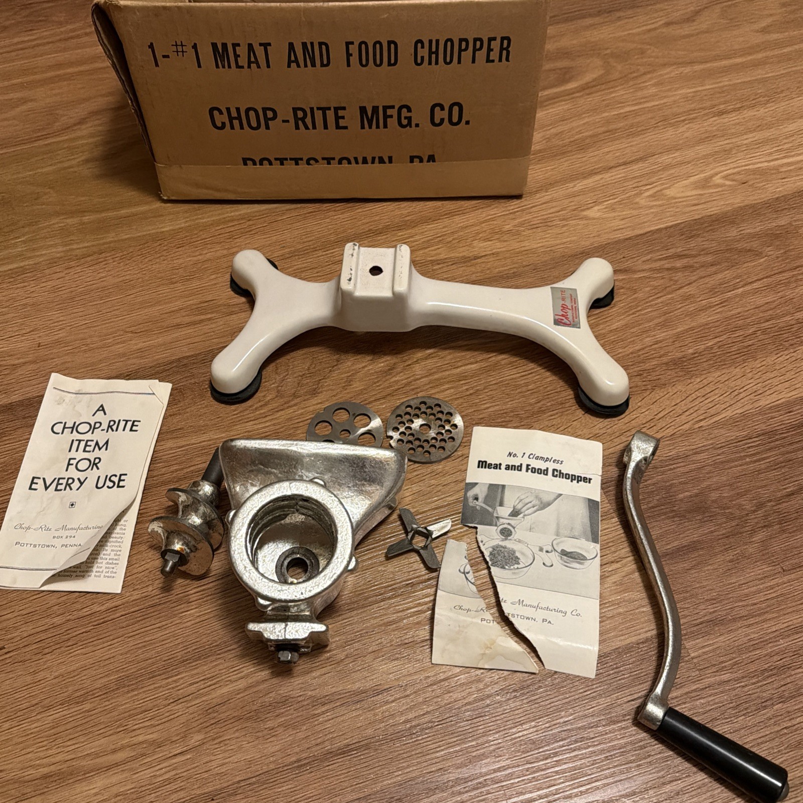 Chop-Rite MFG #1 Meat & Food Chopper Clampless Counter Top Tool In Box USA Made