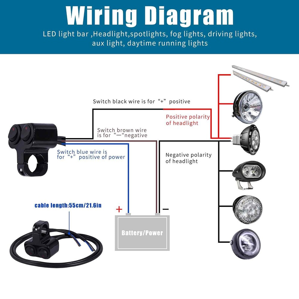 Waterproof Motorcycle ATV 7/8″ Light Bar Switch，Handlebar Double Control Kill...