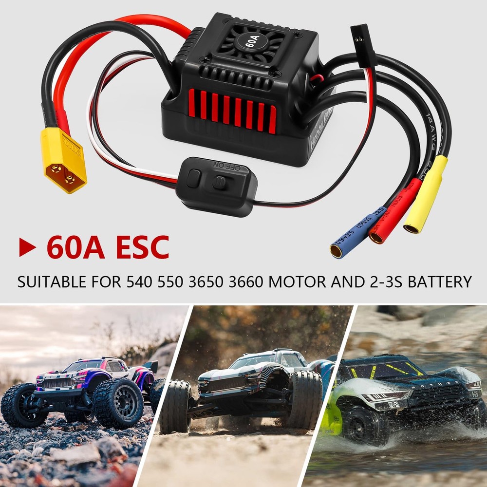 Upgraded 60A Brushless ESC 2-3S Electronic Speed Controller with Programming ...