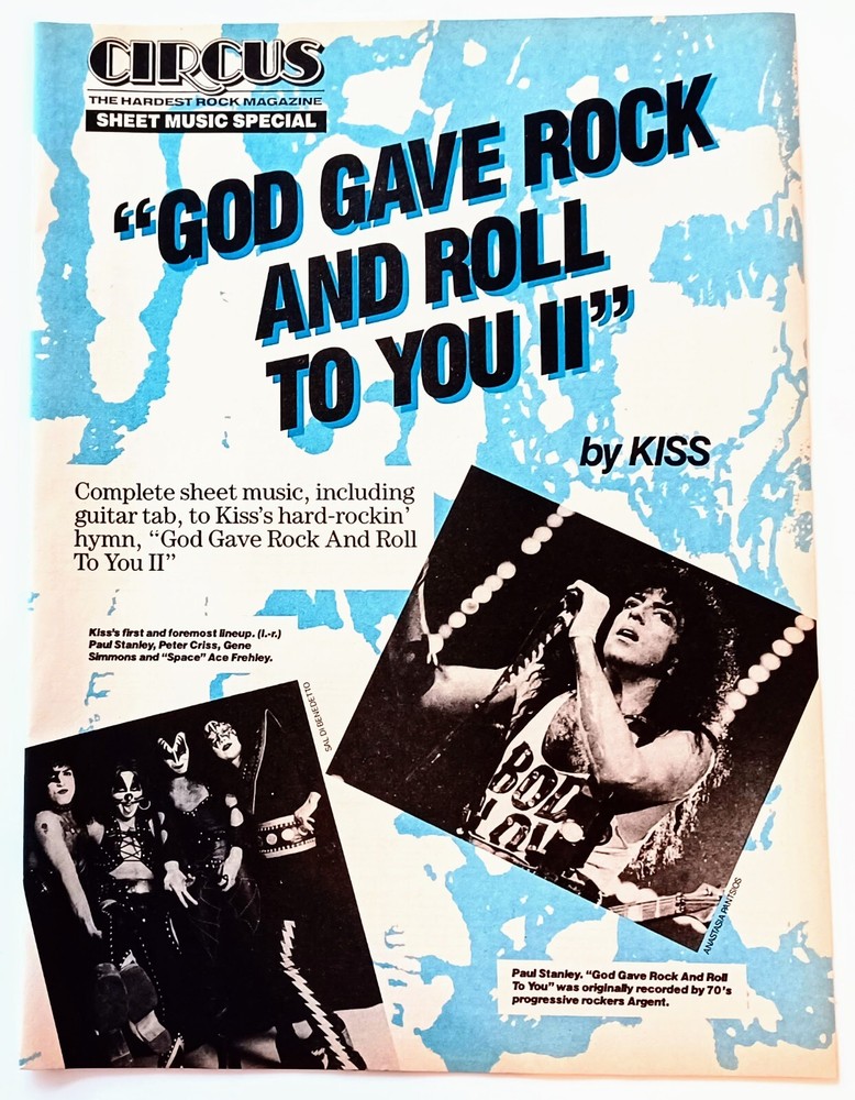 KISS~GOD GAVE ROCK AND ROLL TO YOU~1992 CIRCUS MAGAZINE SHEET MUSIC & GUITAR TAB
