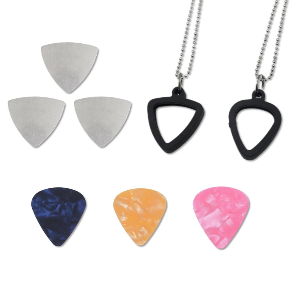 Set of 2 Rubber Guitar Pick Holder Necklace with Stainless Steel & Colorful C...