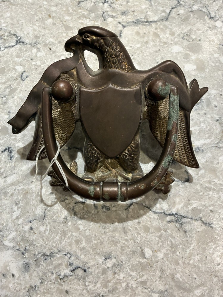 Vintage Solid Bronze Eagle Door Knocker – American Shield Eagle – Heavy Cast
