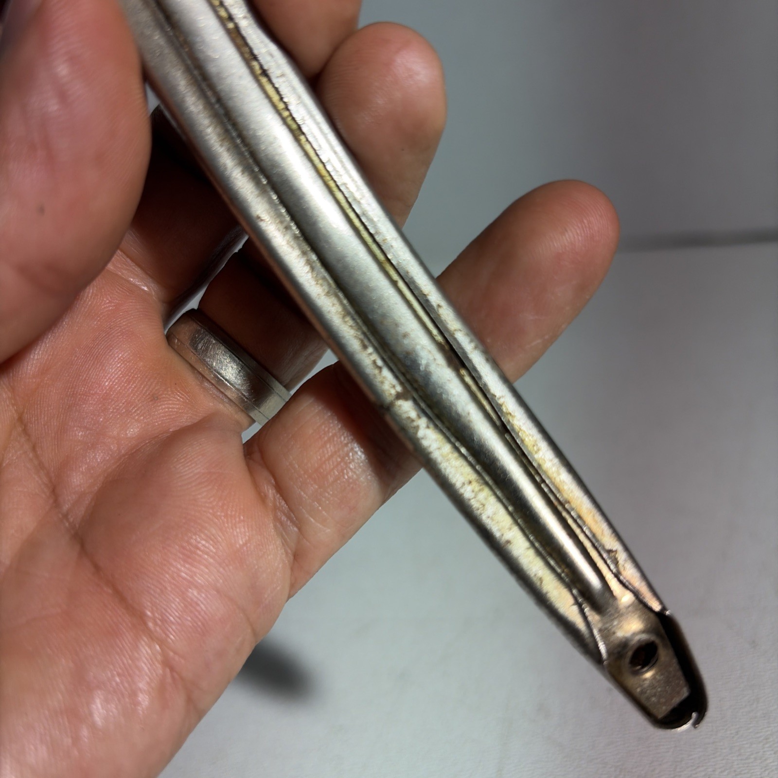 Vintage Single Mid Century Modern Silver Tone Metal Drawer Pull Handle Japan