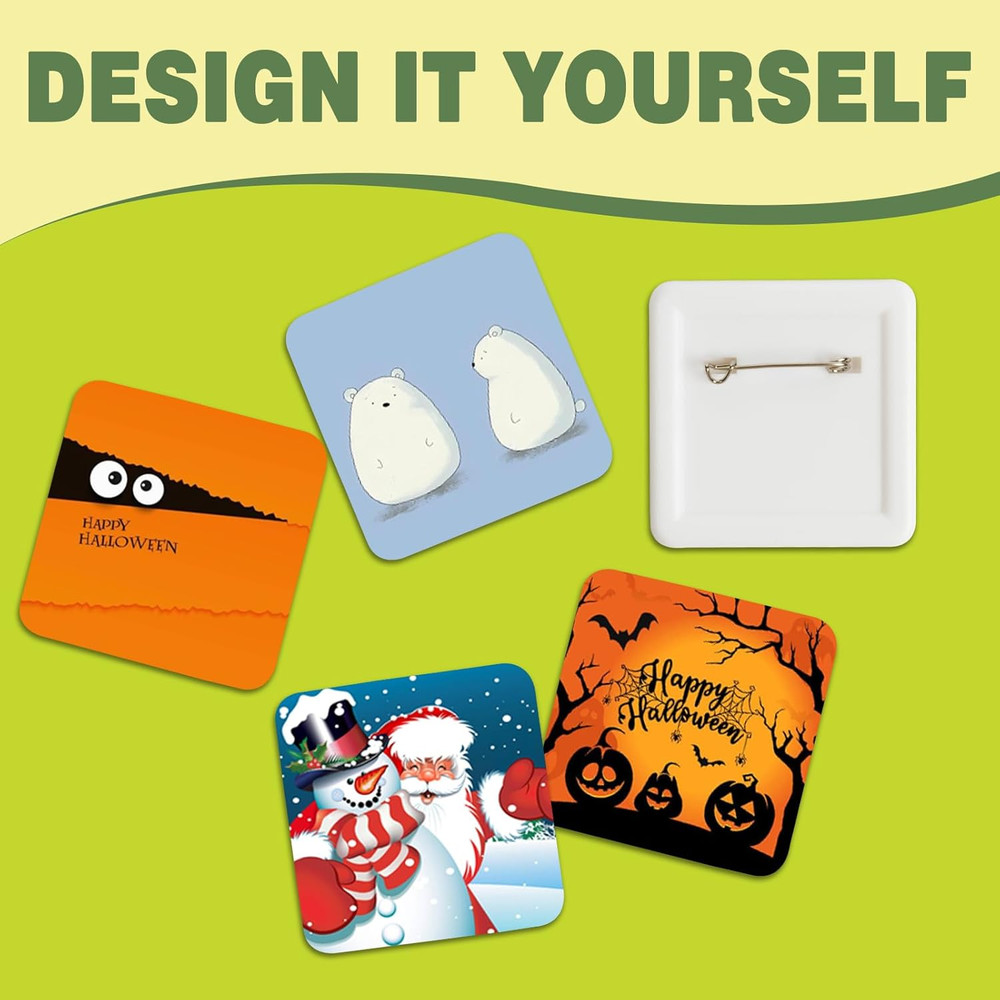 DIY Square Button Maker Kit with 100 Supplies - No Installation Needed!