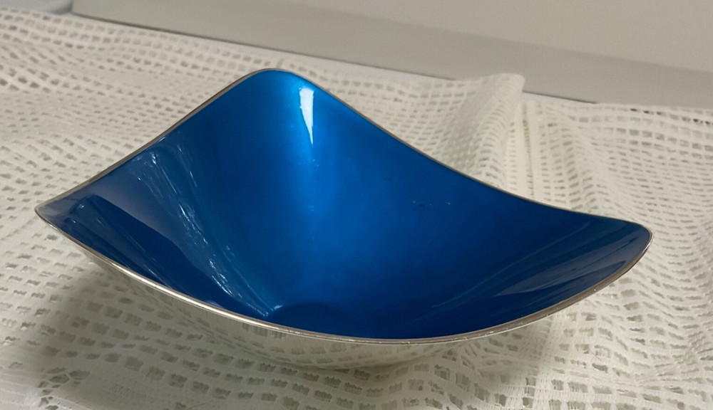 Reed & Barton 241 Color Glaze Turquoise Triangle Bowl-MCM