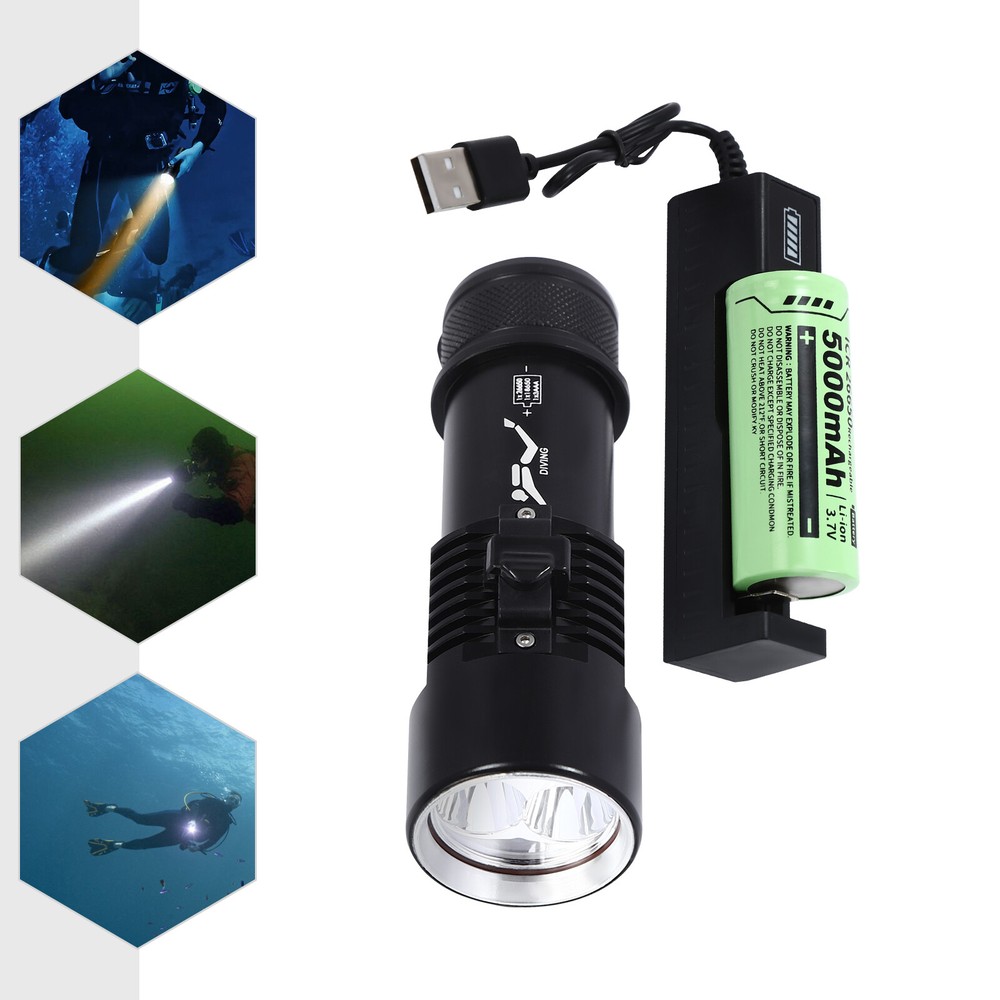 LED Dive Light, Waterproof Compact Bright Diving Torch, Submersible Flashlight