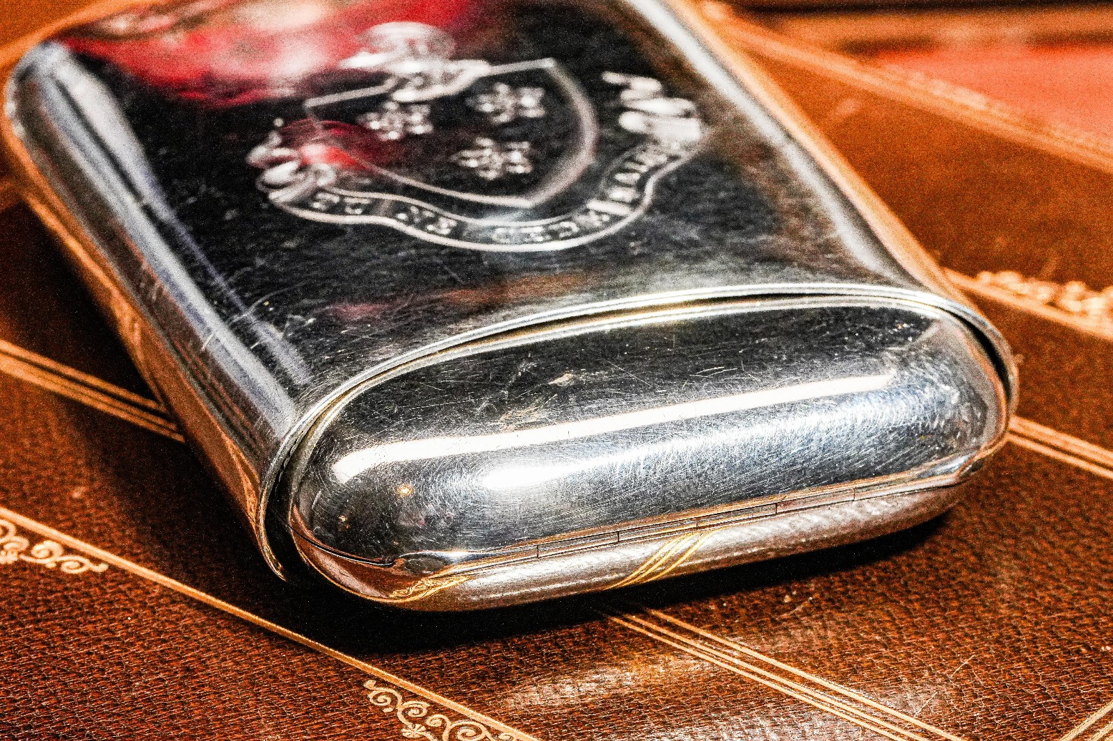 Stunning Antique Victorian Sterling Silver Cigarette Case Armorial Herladic