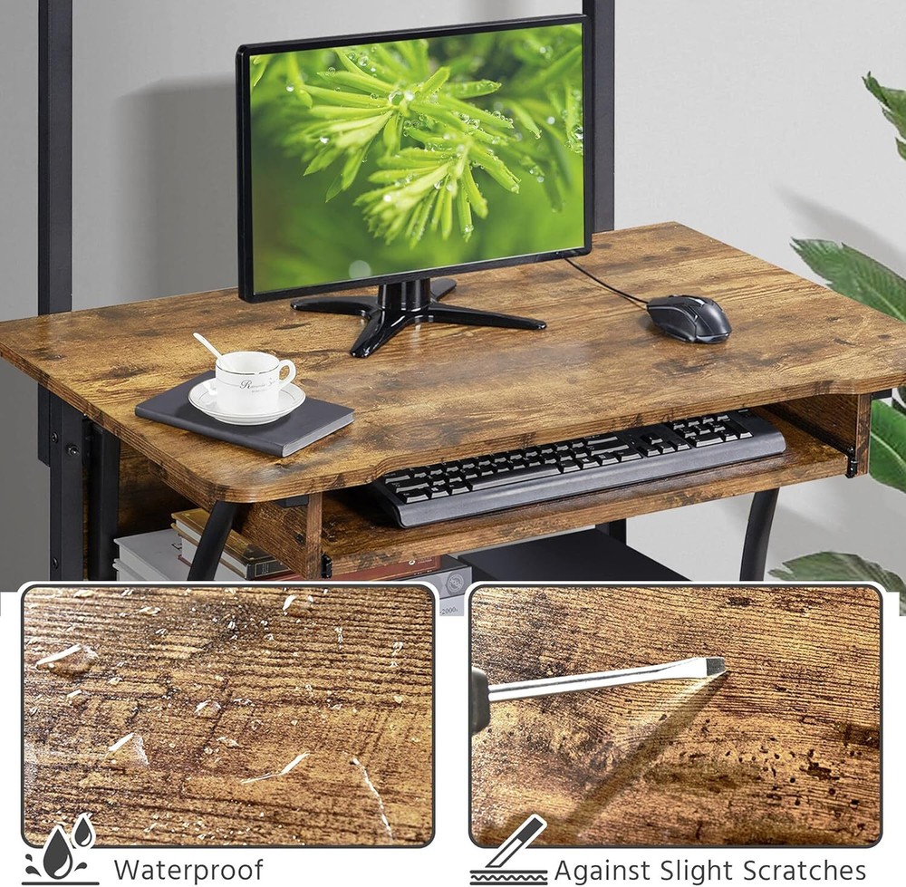 Yaheetech 3 Tiers Rolling Computer Desk with Keyboard Tray and Printer Shelf