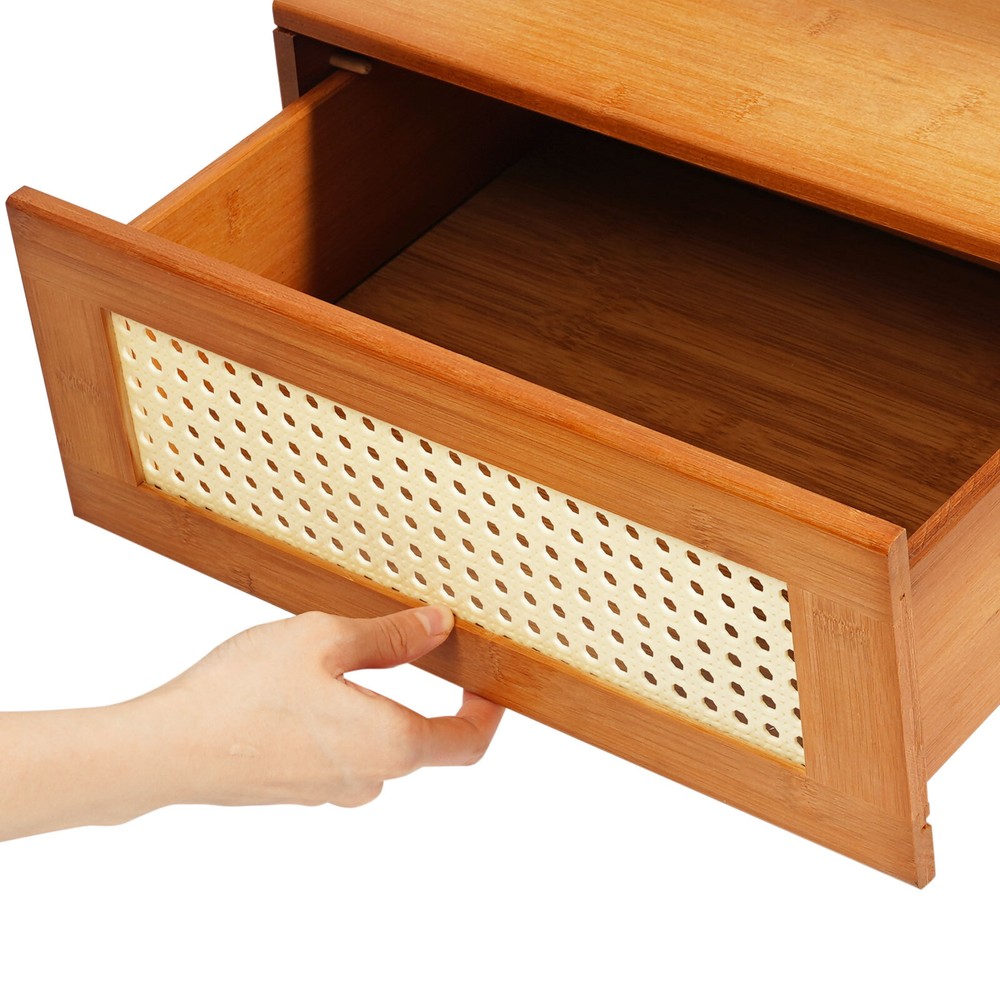 Bamboo Bedside Table, Trapezoidal Sofa Side Table, Bedside Table with Drawer