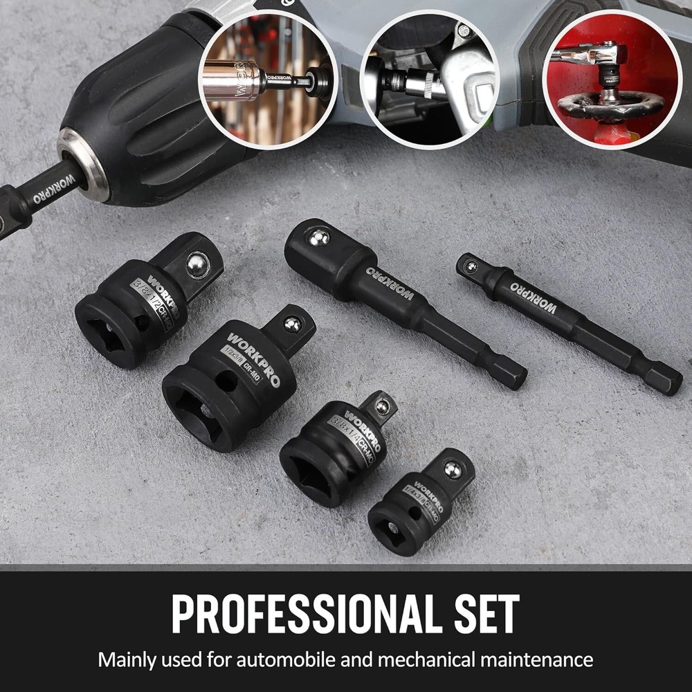 WORKPRO 7Pieces Impact Socket Adapter Set W/3PC 1/4"Hex Shank Drill ExtensionSet