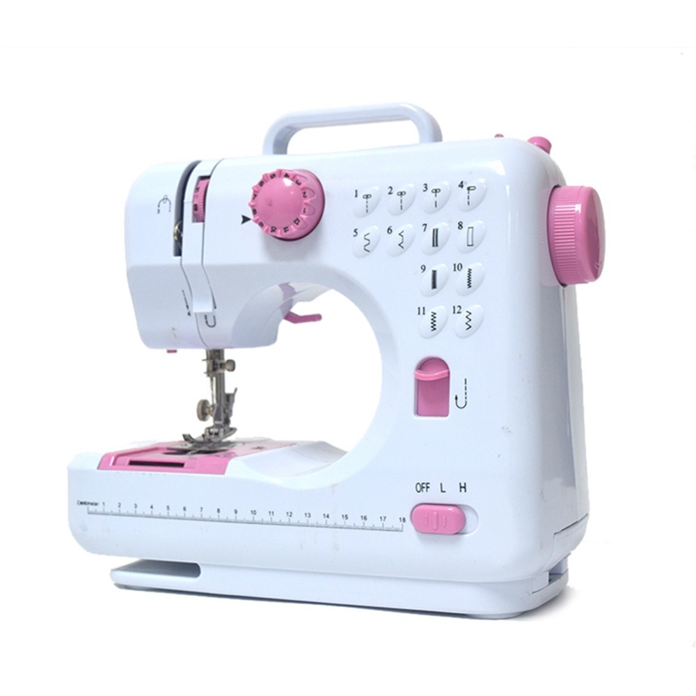 Mini Electric Sewing Machine 12 Stitches Double Thread Portable US Plug Pink