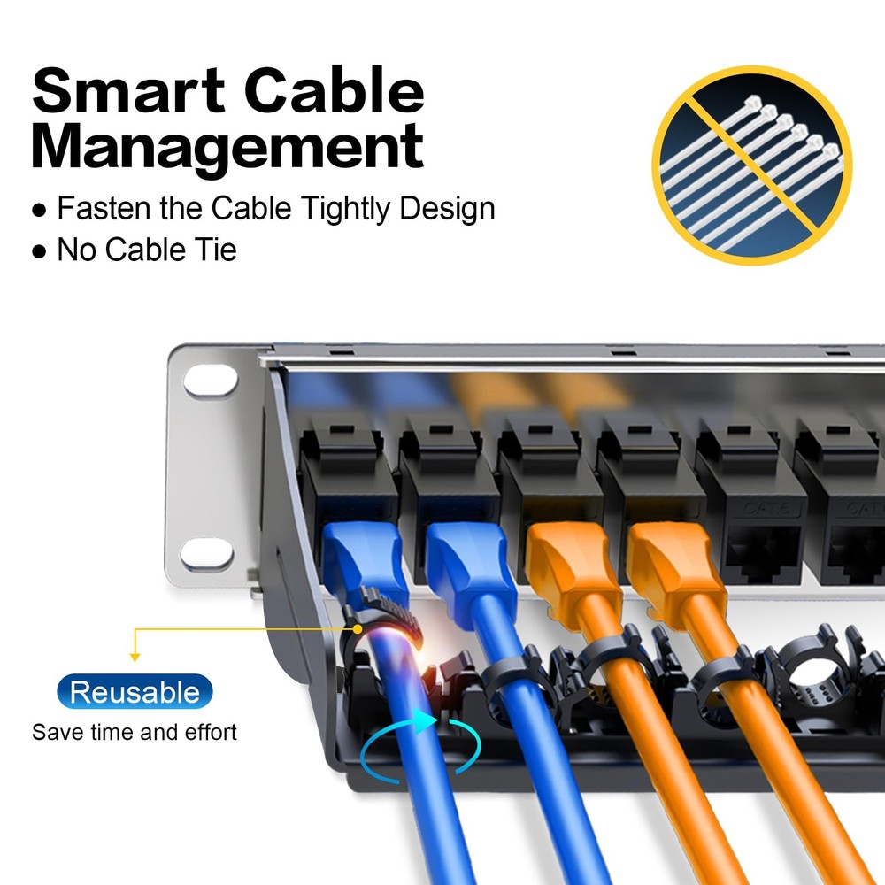 12 Port Patch Panel Blank UTP/STP 1U 19“ Keystone Patch Panel with Cable Mana...