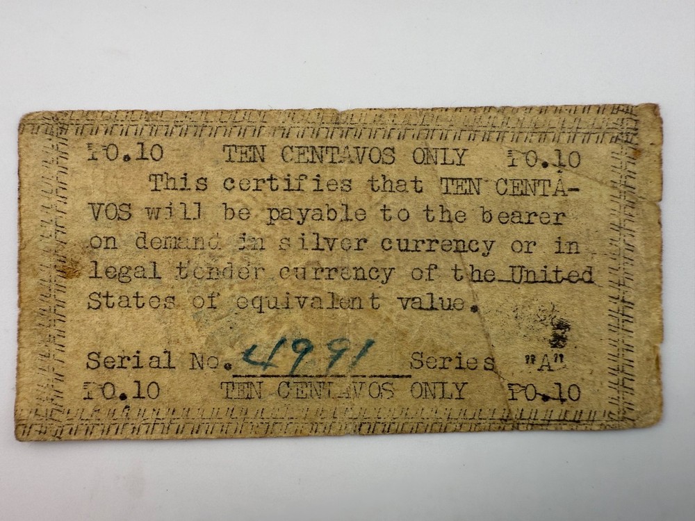 1943 Philippines 10 Centavos Apayao Emergency Script PS121 Note SPC1309