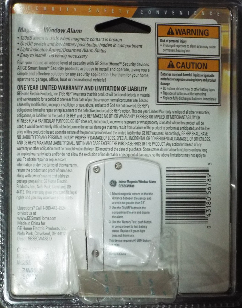 GE Magnetic Window Alarm – Easy Install – Indoor Security Sensor
