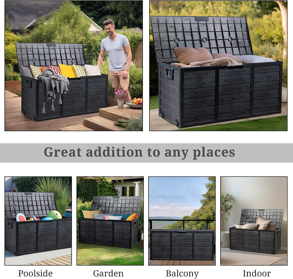 75 Gallon Deck Storage Box, Durable Storage Container Bin Store Patio Cushions,