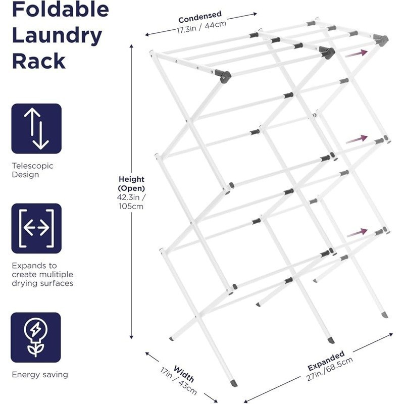Foldable Drying Rack Metal Collapsible Laundry Space Saving Portable Air Drying