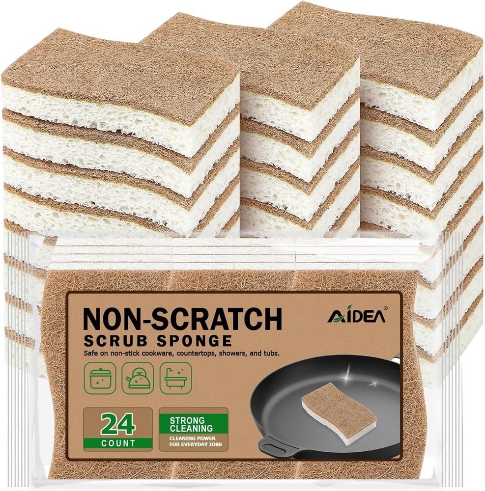 Natural Non Scratch Kitchen Sponge - Brown - 24 Count