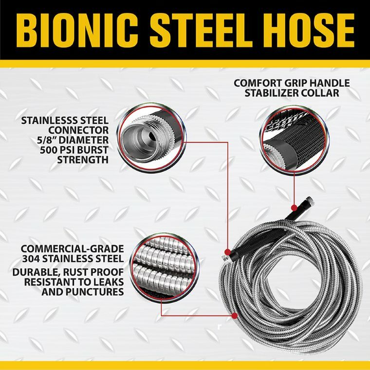Bionic Steel Metal Garden Hose - Heavy Duty 304 Stainless Steel Lifetime Hose