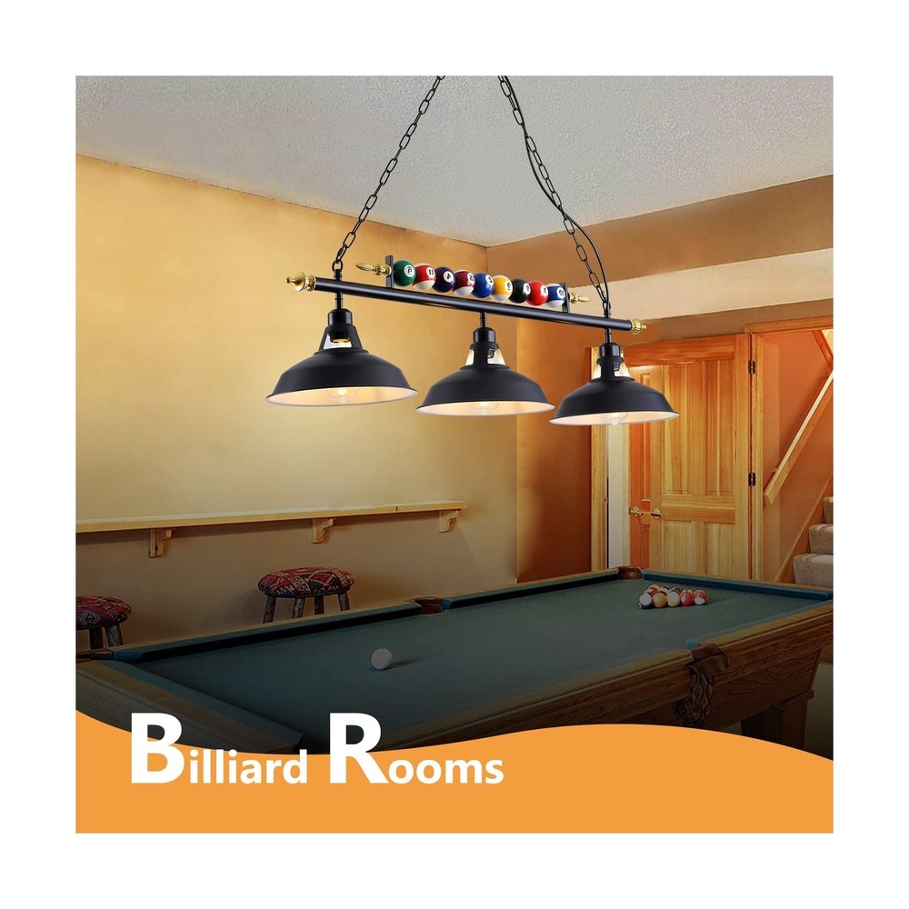 3-Light Billiard Pool Table Lights Hanging Over Pool Table, for 7'-8' Table w...