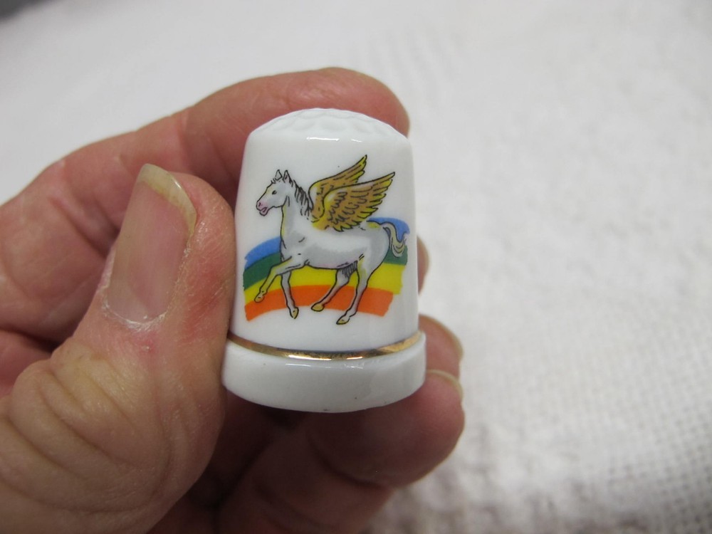 3pc Porcelain Thimbles Pegasus & Unicorn