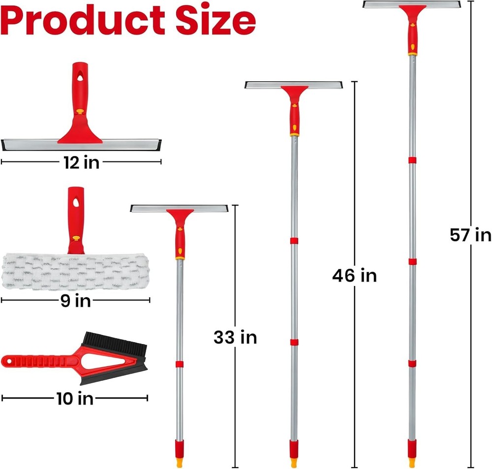 Window Cleaning Kit with Rotatable Squeegee and Microfiber Scrubber Window Clean