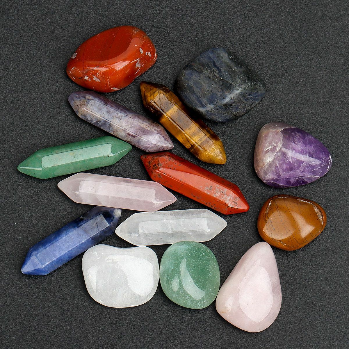 Set of 14 Healing Crystal Natural Gemstone Reiki Chakra Collection Stones w/ Box