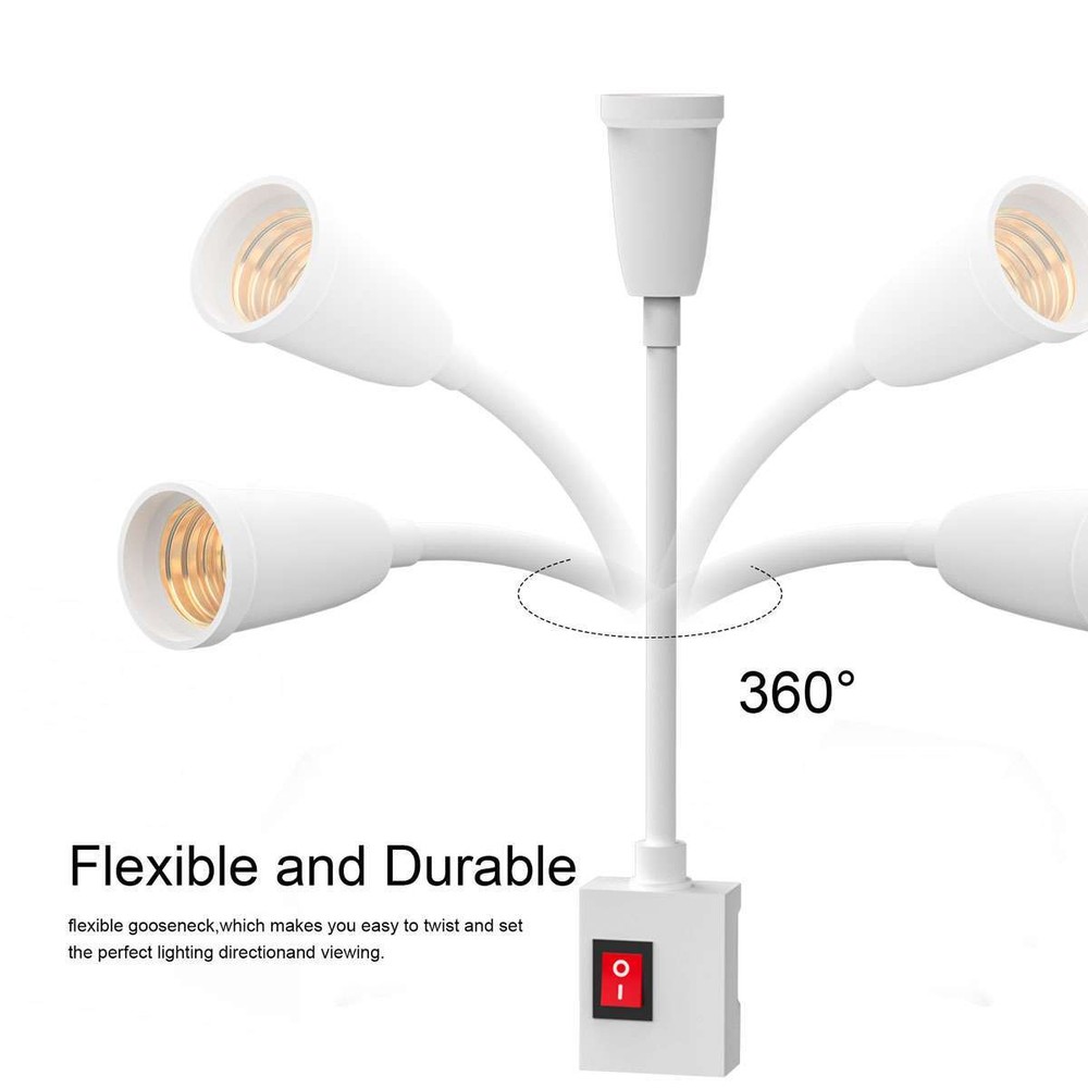 1PCS 360° Flexible E27 Light Bulb Holder Extension Socket Adapter On/Off Switch